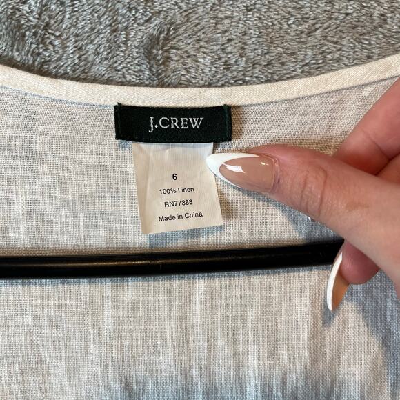 J. Crew White Short Sleeve Ruffled Wrap Dress Cover Up 100% Linen Womens Size 6 - Picture 6 of 7